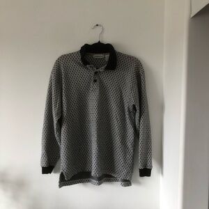 Vintage Claiborne Black & White Geometric Polo Sweater | Size M